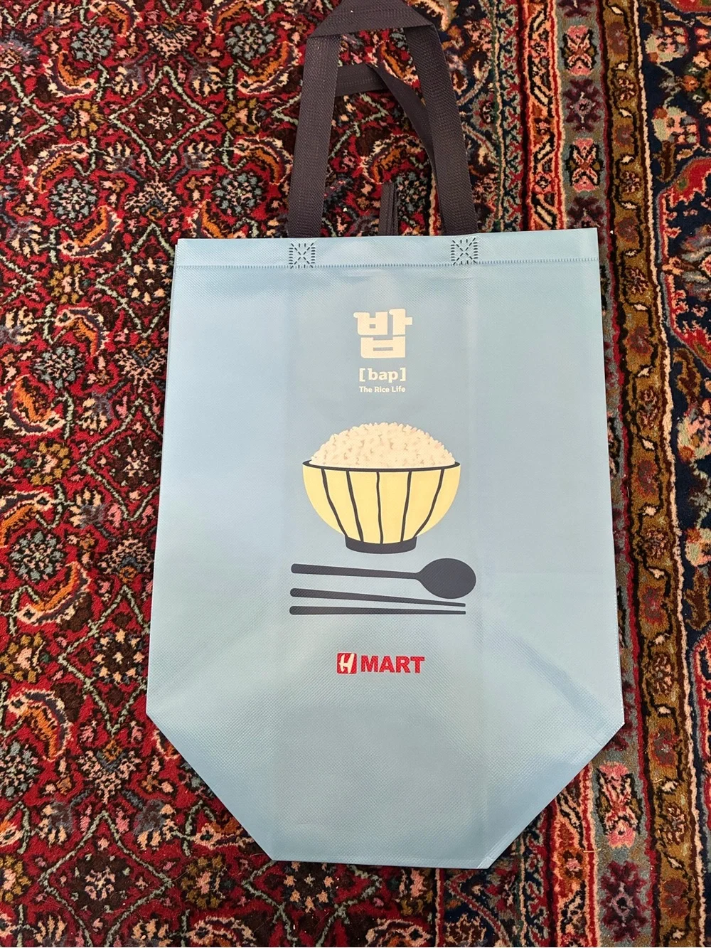 HMart Reusable Shopping Bag – “Bap / The Rice Life” – Blue Tote